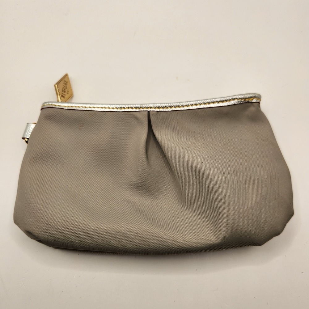 MZ Wallace N.Y.C. Gray Nylon Cosmetic Pouch Makeup Bag Gold Silver Trim Travel